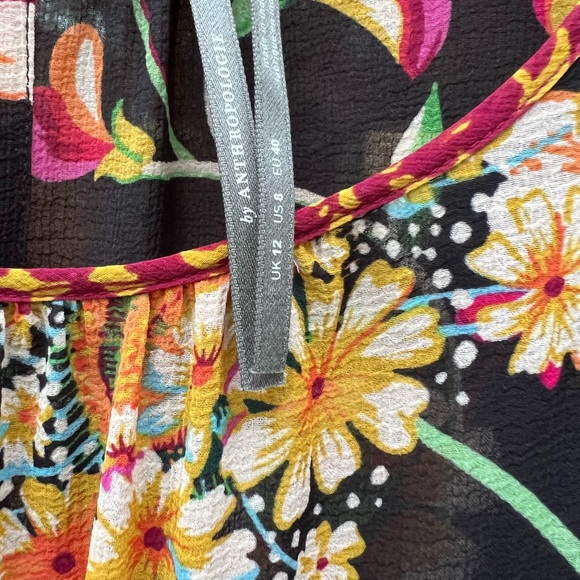 ANTHROPOLOGIE Adair Velvet Trimmed Floral Boho Midi Dress sz 8 US - Picture 5 of 14